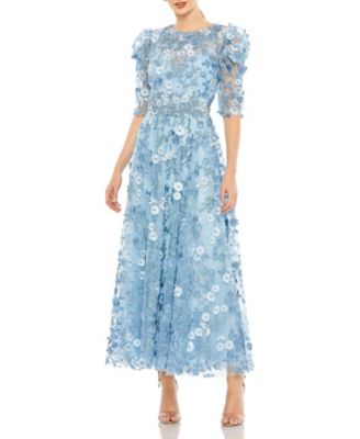 Women's Applique High Neck Puff Sleeve A Line Dress