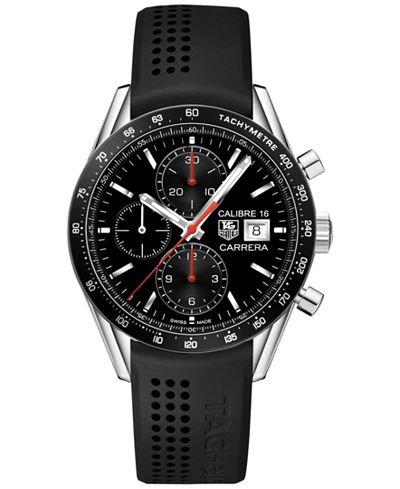 TAG Heuer Men's Automatic Chronograph Calibre 16 Black Rubber Strap Watch 41mm CV201AK.FT6040