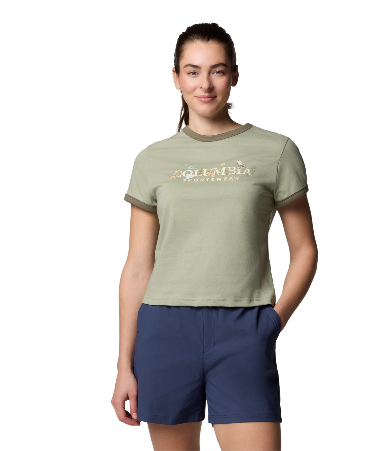 Columbia Women's Rolling Bend Graphic Ringer Top In Green