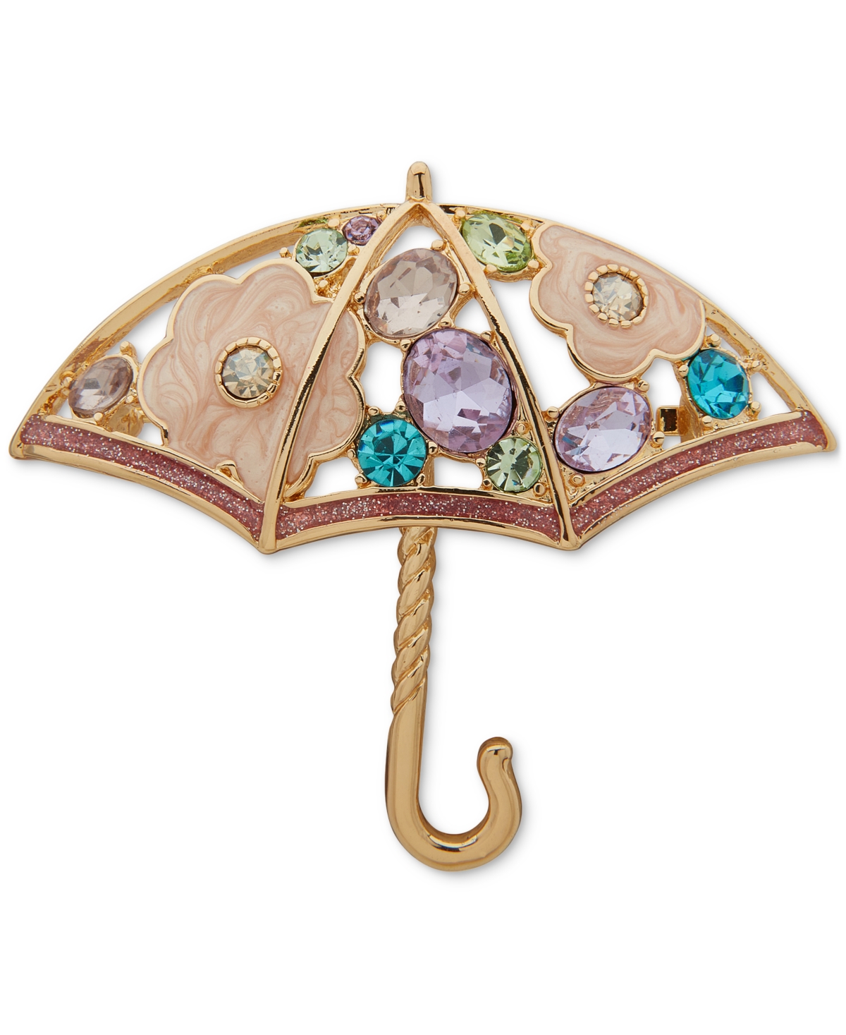 Gold-Tone Multi Crystal Open Umbrella Pin - Multi