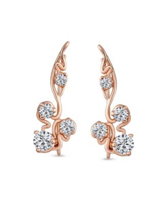 Trendy Swirl Wire Ear Cuff Cartilage Earrings with Round CZ Rose Gold Plated Silver