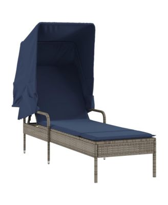 Sun Lounger with Canopy Gray Poly Rattan