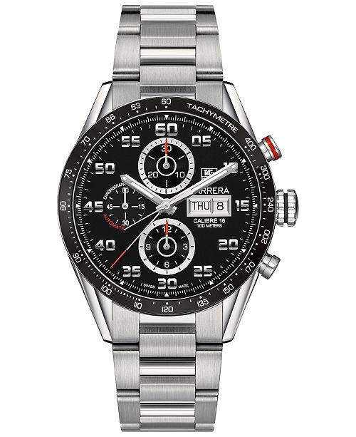 Tag Heuer Men S Swiss Automatic Chronograph Carrera Calibre 16 Stainless Steel Bracelet Watch 43mm Reviews Watches Jewelry Watches Macy S