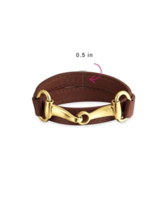 Fashion Leather Equestrian Snaffle Horse Bit Double Layer Wrap Bracelet Silver Tone Stainless Steel