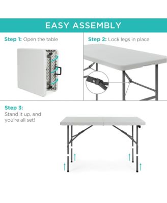 4ft Plastic Folding Table, Indoor Outdoor Heavy Duty Portable w/ Handle, Lock for Picnic