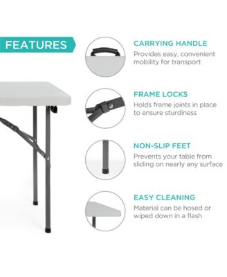 4ft Plastic Folding Table, Indoor Outdoor Heavy Duty Portable w/ Handle, Lock for Picnic