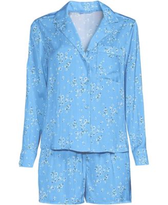 Women's Matte Satin 2 Piece Pajama Set - Long Sleeve Top and Shorts