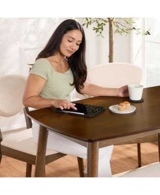 4-Piece Mid-Century Modern Upholstered Wooden Dining Set w/ 2 Chairs, Bench - Walnut/Cream