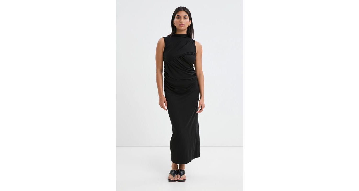 Women's Huron Fitted High-Neck Side-Gathered Sleeveless Jersey Midi Dress