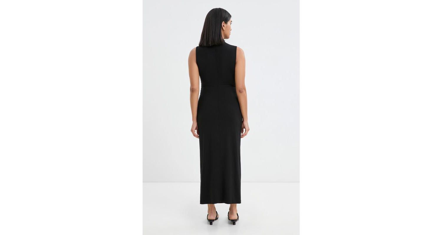 Women's Huron Fitted High-Neck Side-Gathered Sleeveless Jersey Midi Dress