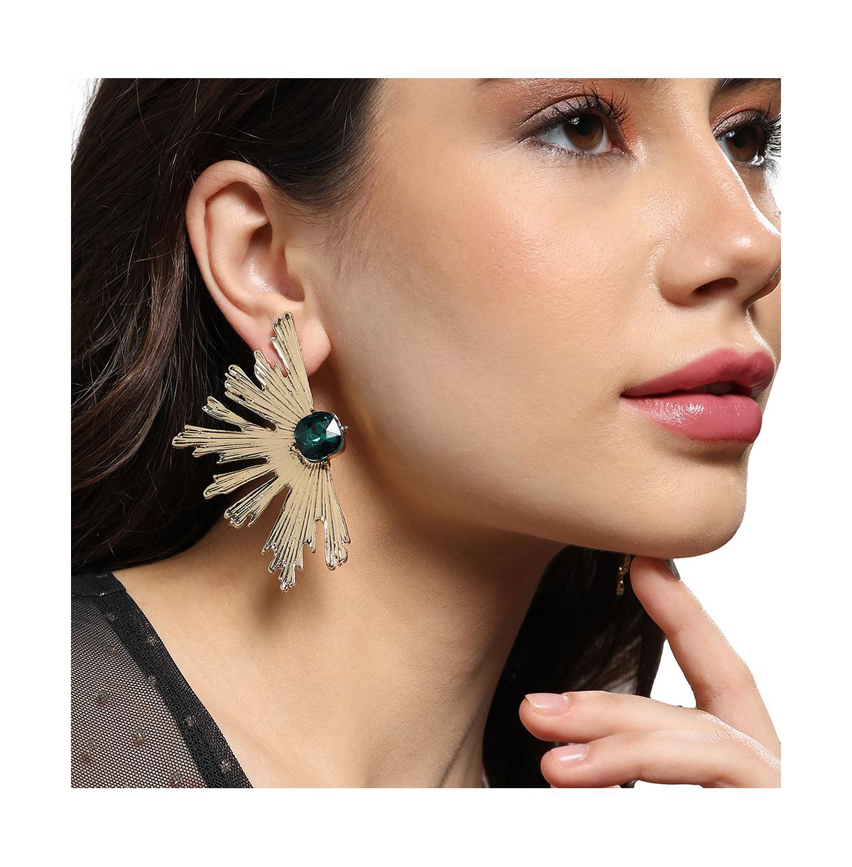 Sohi Nectar Stone Drop Earrings In Green