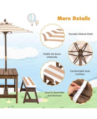 Kids Picnic Table and Bench Set with Cushions and Height Adjustable Umbrella