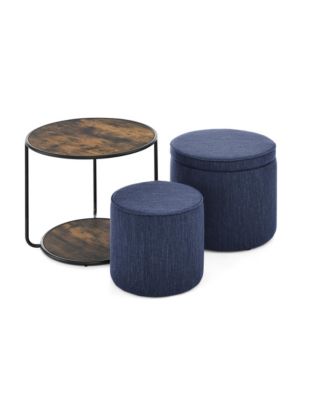 Streamdale Multi-Functional Ottoman with Drum Stool and Storage in Dark Blue