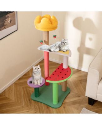Multi-Level Cat Tree with Plush Padded Perch & Fruit-Shaped Platforms Fun & Cozy Play Tower for Cats