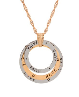 Two-Tone Love Hope Faith Tri Ring Necklace