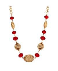 Gold-Tone Red Glass Bead Necklace