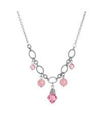 Silver Tone Pink Crystal Acrylic Bead Necklace
