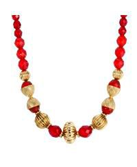 14K Gold Dipped Red Glass Gold Bead Necklace