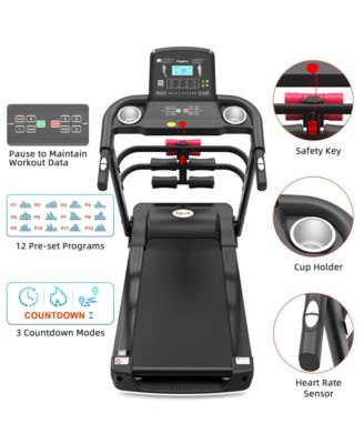 Treadmill Electric Foldable Exercise Indoor Walking Pad with Auto and Manual Incline, Sit-Up Rack or Strap, Ab Mat, and 2 Dumbbells, Black