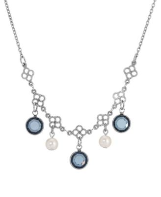 2028 Silver-Tone Crystal Faux Cultivated Pearl Bib Necklace - Blue 36$
