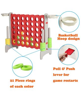 Giant 33 Inch 4-In-A-Row Hoop Connect Strategy Game and Basketball Indoor/Outdoor Family Fun Board for Toddlers, Kids, Adults, Gray and Red