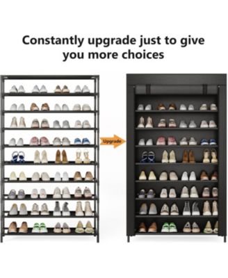 10 Tier Shoes Rack with Cover,50 Pair Large Shoe Stand, Non-Woven Shoe Storage Cabinet