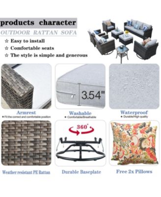 8 Piece Outdoor Wicker Patio Set with High Back Sofa, 360degree(s) Swivel Rocking Chairs & Ottoman for Porch Pool