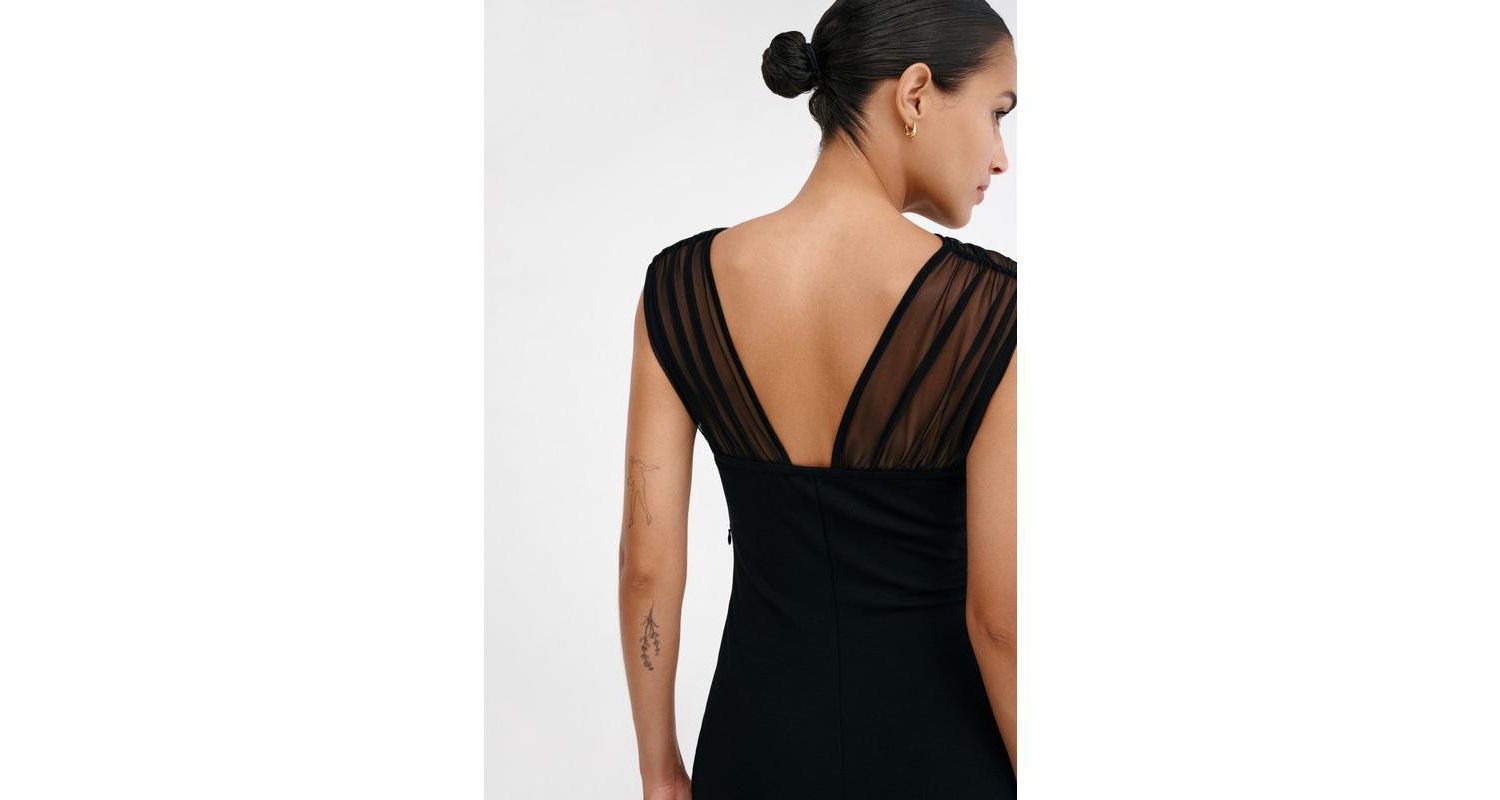 Women's Waldorf Gathered Mesh-Cutout Sleeveless Back-Slit Evening Dress