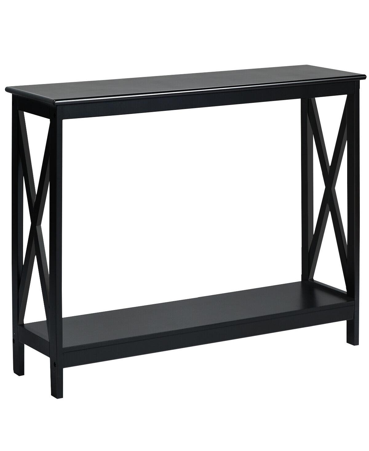 2-Tier Console X-Design Sofa Side Accent Table - Black