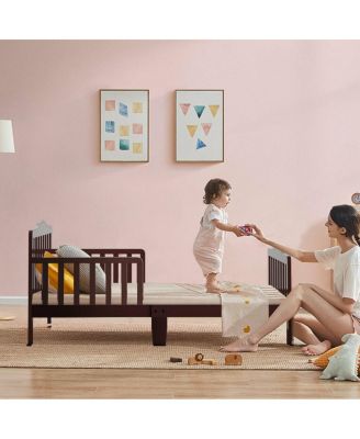 Classic Design Kids Wood Toddler Bed Frame with Two Side Safety Guardrails