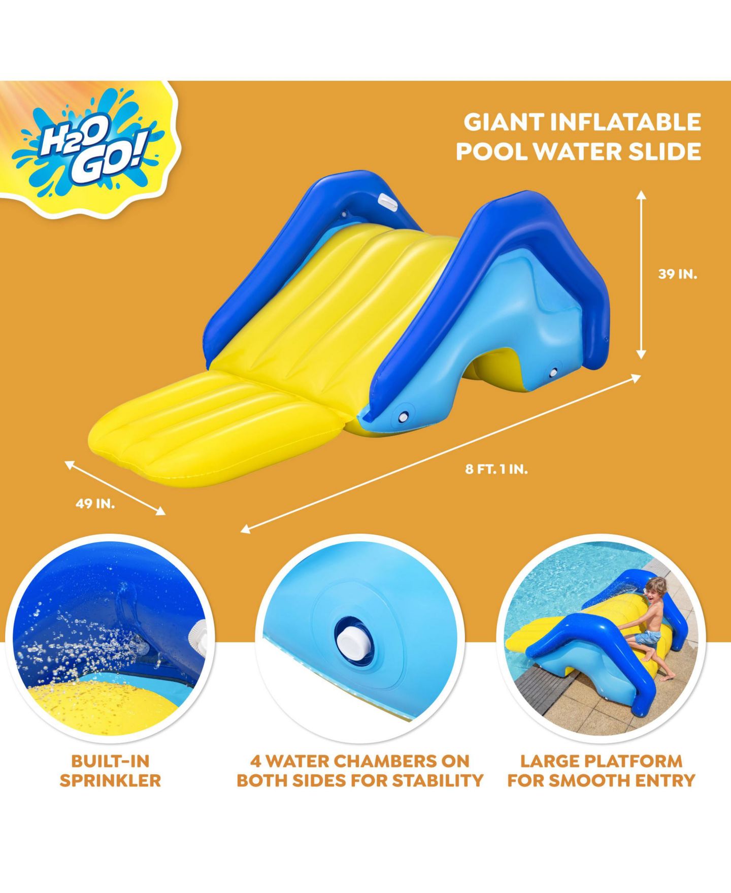 Детская игрушка Bestway H2OGO! Giant Inflatable Pool Water Slide with Built-In Sprinkler, от 3 лет — фото 2