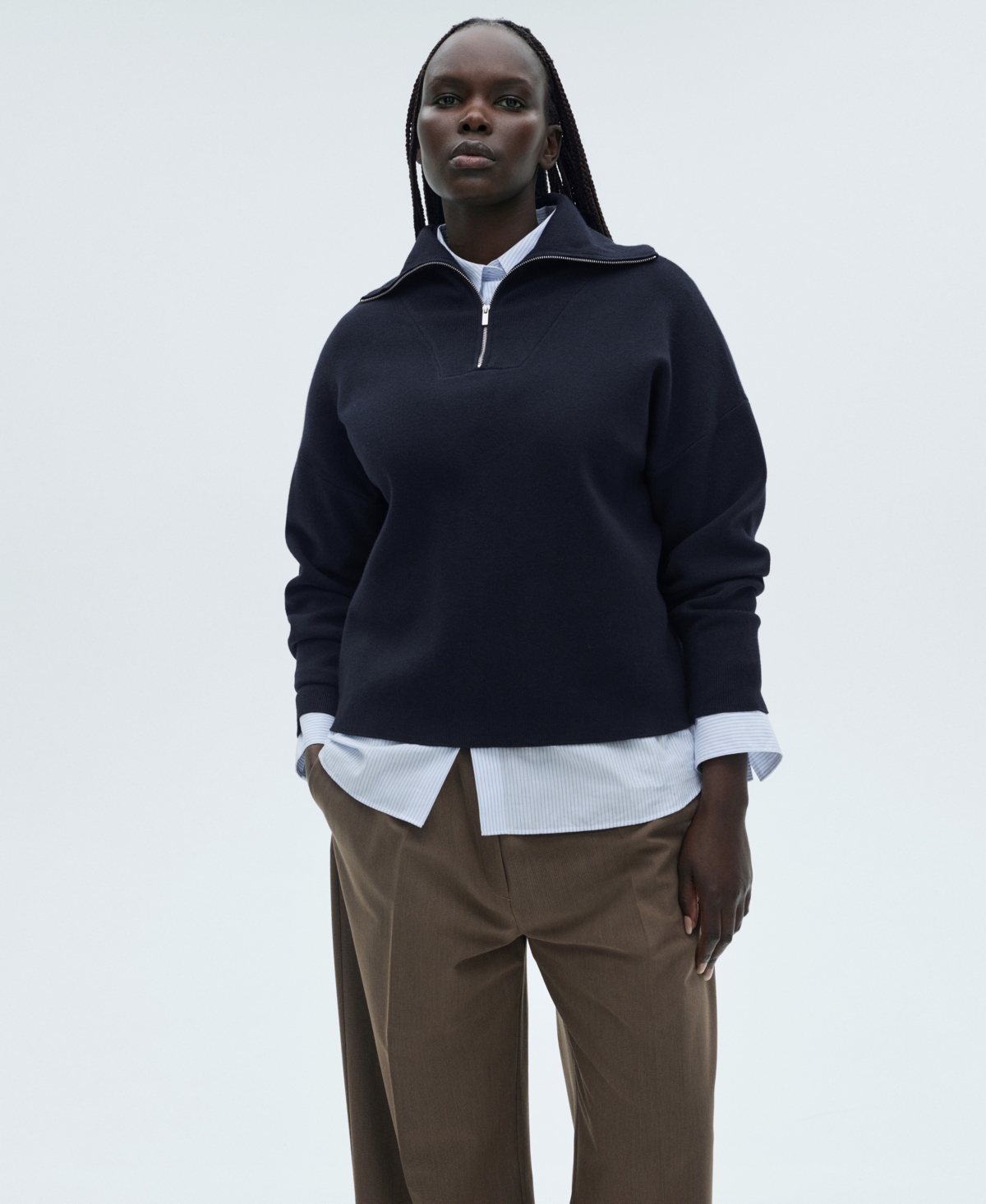 Mango Oversize Quarter Zip Jersey Sweater In Dark Navy