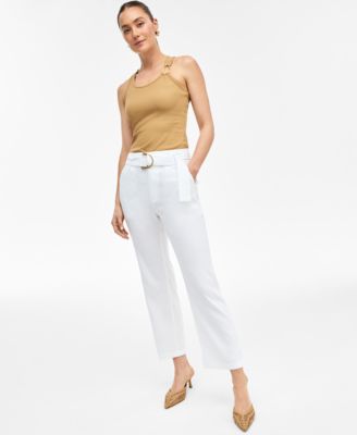 I.N.C. International Concepts - Women's Belted Linen-Blend Cropped Pants, Exclusively at Macy's