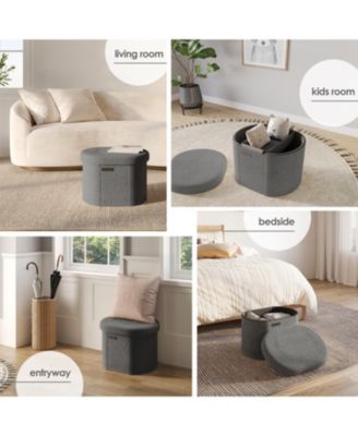 Ovel Boucle Ottoman Storage Bench – Modern Foot wood Stool, Makeup Vanity Stool, Perfect for Living Room & Bedroom Decor