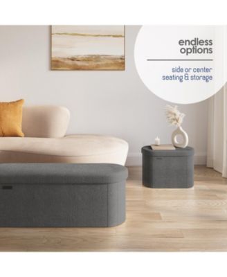 Ovel Boucle Ottoman Storage Bench – Modern Foot wood Stool, Makeup Vanity Stool, Perfect for Living Room & Bedroom Decor