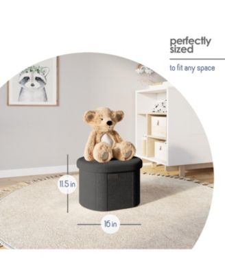 Ovel Boucle Ottoman Storage Bench – Modern Foot wood Stool, Makeup Vanity Stool, Perfect for Living Room & Bedroom Decor