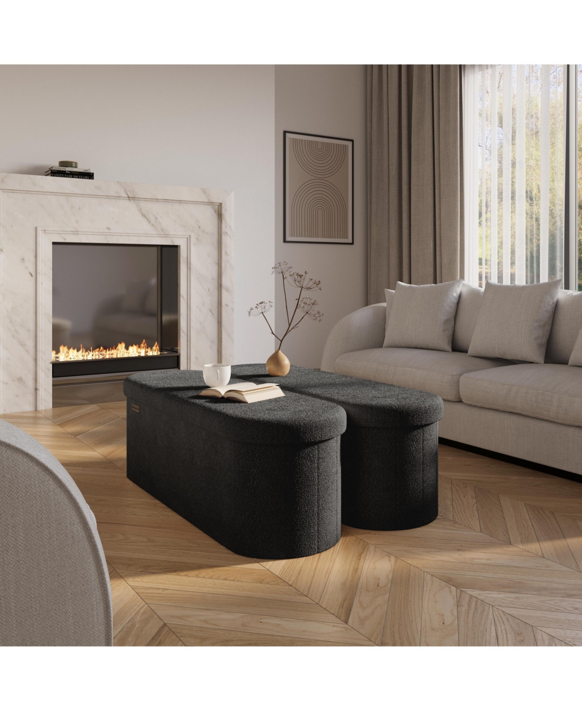 Ovel Boucle Ottoman Storage Bench – Modern Foot Stool