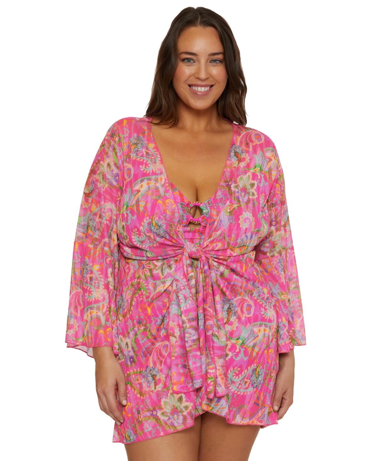 BECCA ETC PLUS SIZE POLYNESIA TIE-FRONT TUNIC SWIM COVER-UP 