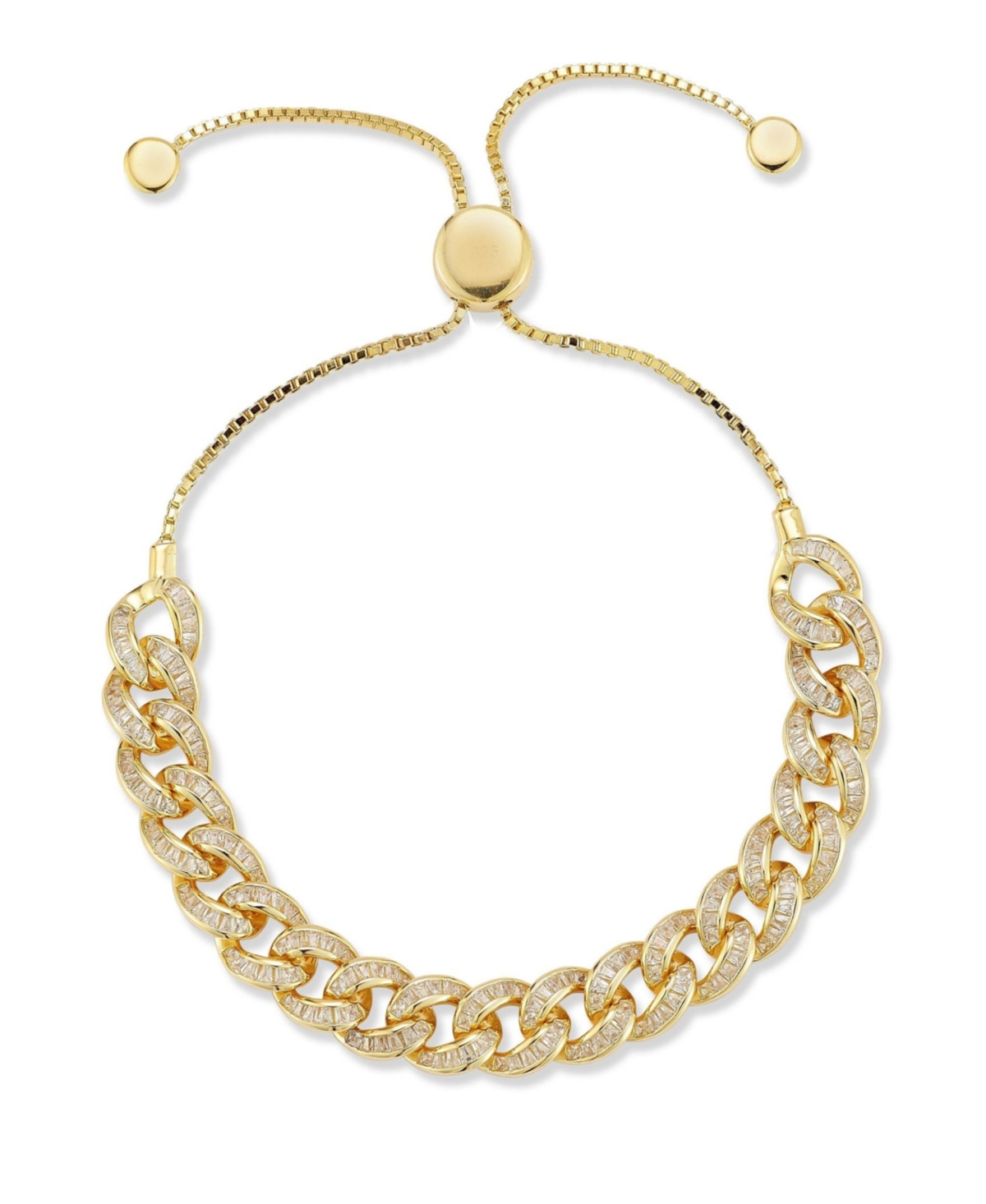 Sterling Silver Adjustable Baguette Curb Bracelet - Gold