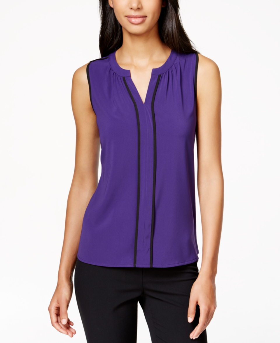 Calvin Klein Split V Neck Sleeveless Top   Tops   Women