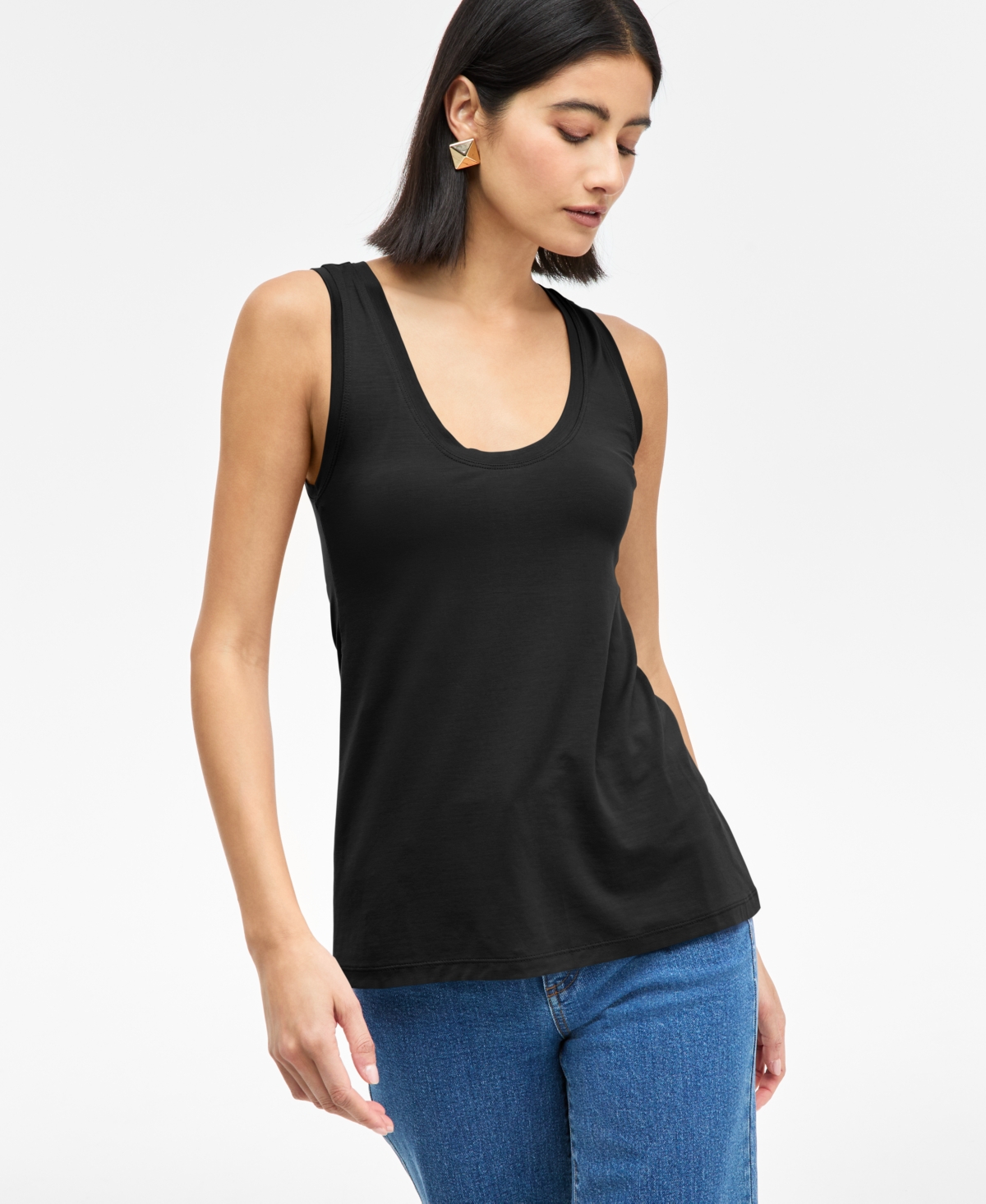 Inc International Concepts Women's Luxe Scoop-neck Tank Top, Exclusively At Macy's In Deep Black