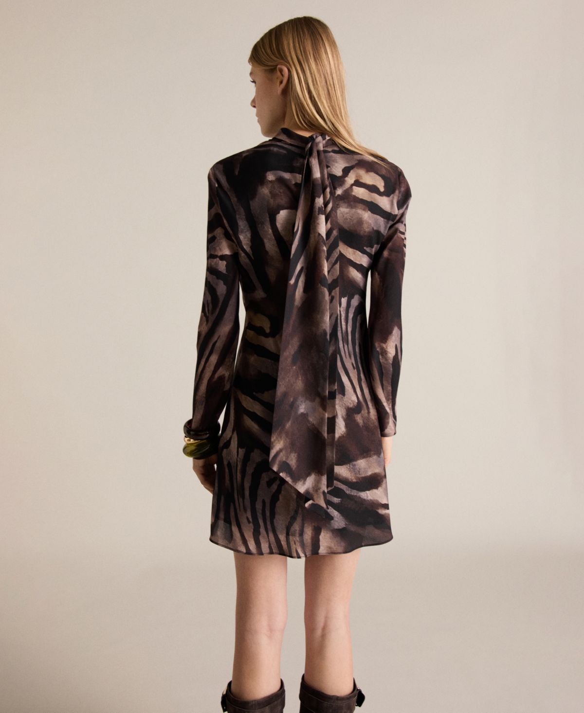 Mango Women's Short Satin Animal Print Dress In Brown