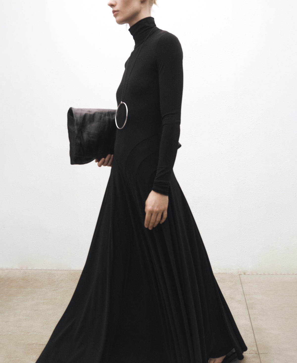 Mango Turtleneck Long Sleeve Ponte Dress In Black
