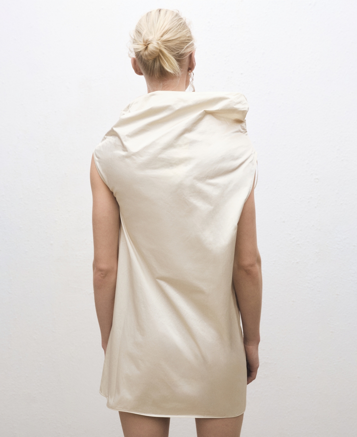 Mango Cotton Dress With Draped Collar Ecru In Ecru