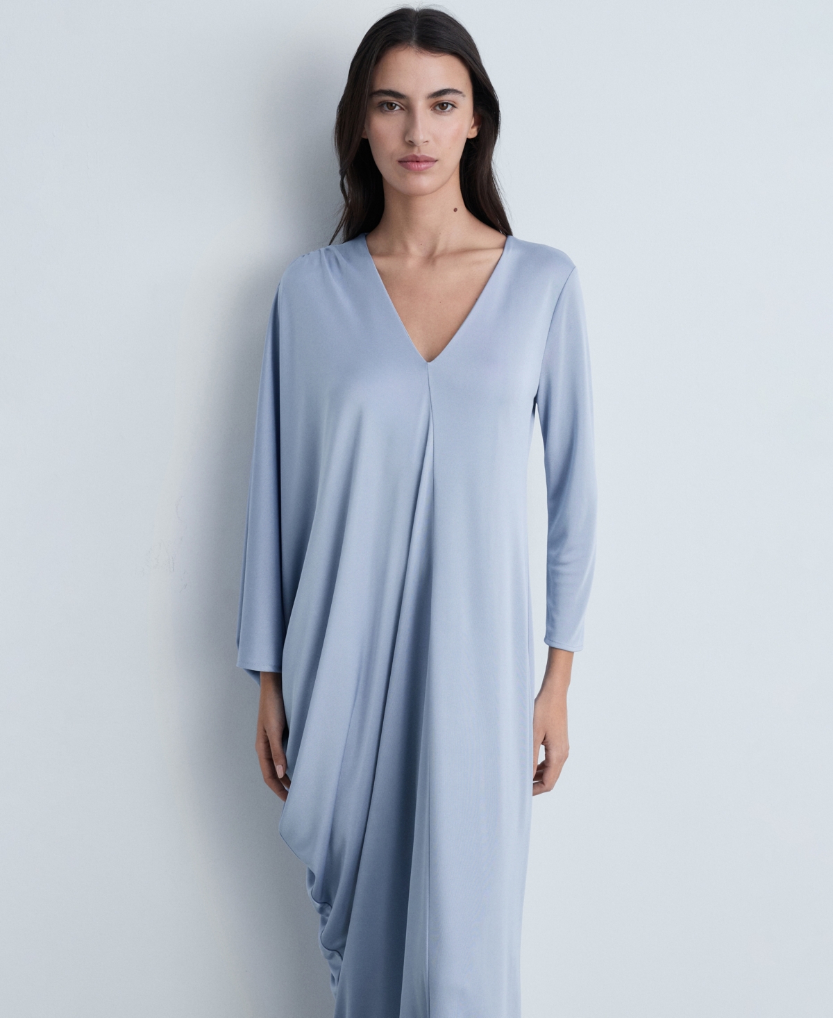 Mango Asymmetric Draped Gown Sky Blue In Sky Blue