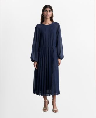 MANGO - Women's Bow Belt Pleated Dress