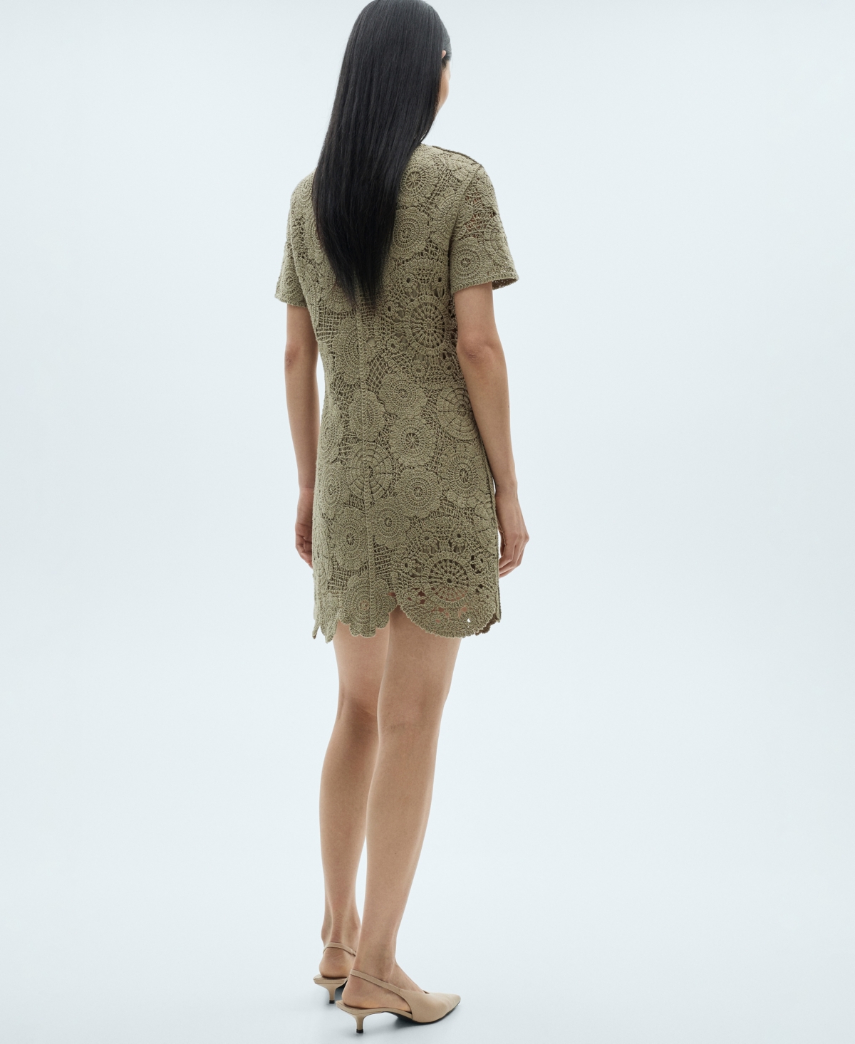 Shop Mango Women's Crochet Knitted Dress In Khaki