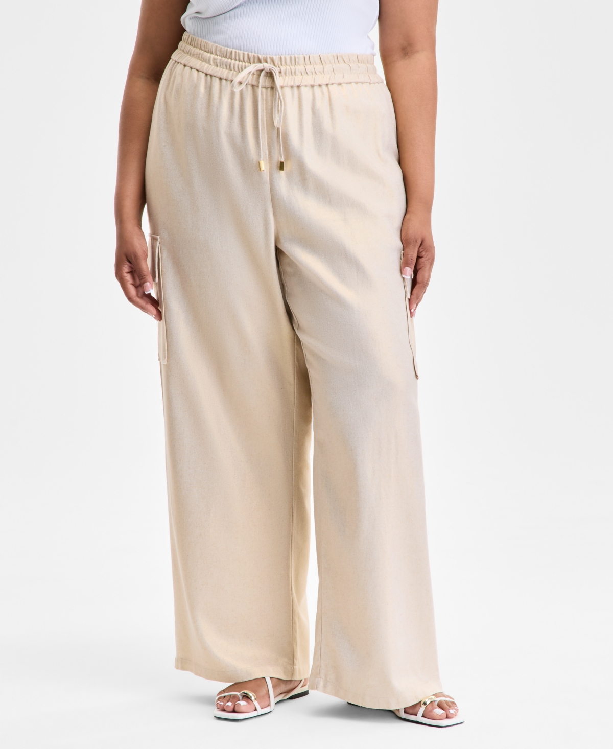 Inc International Concepts Plus Size Drawstring-waist Wide-leg Cargo Pants, Exclusively At Macy's
