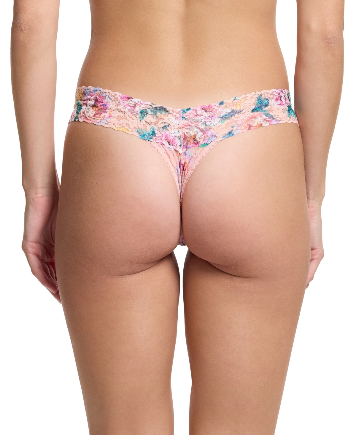 Shop Hanky Panky Women's Printed Signature Lace Low Rise Thong In Buy Myself Flowers Peach