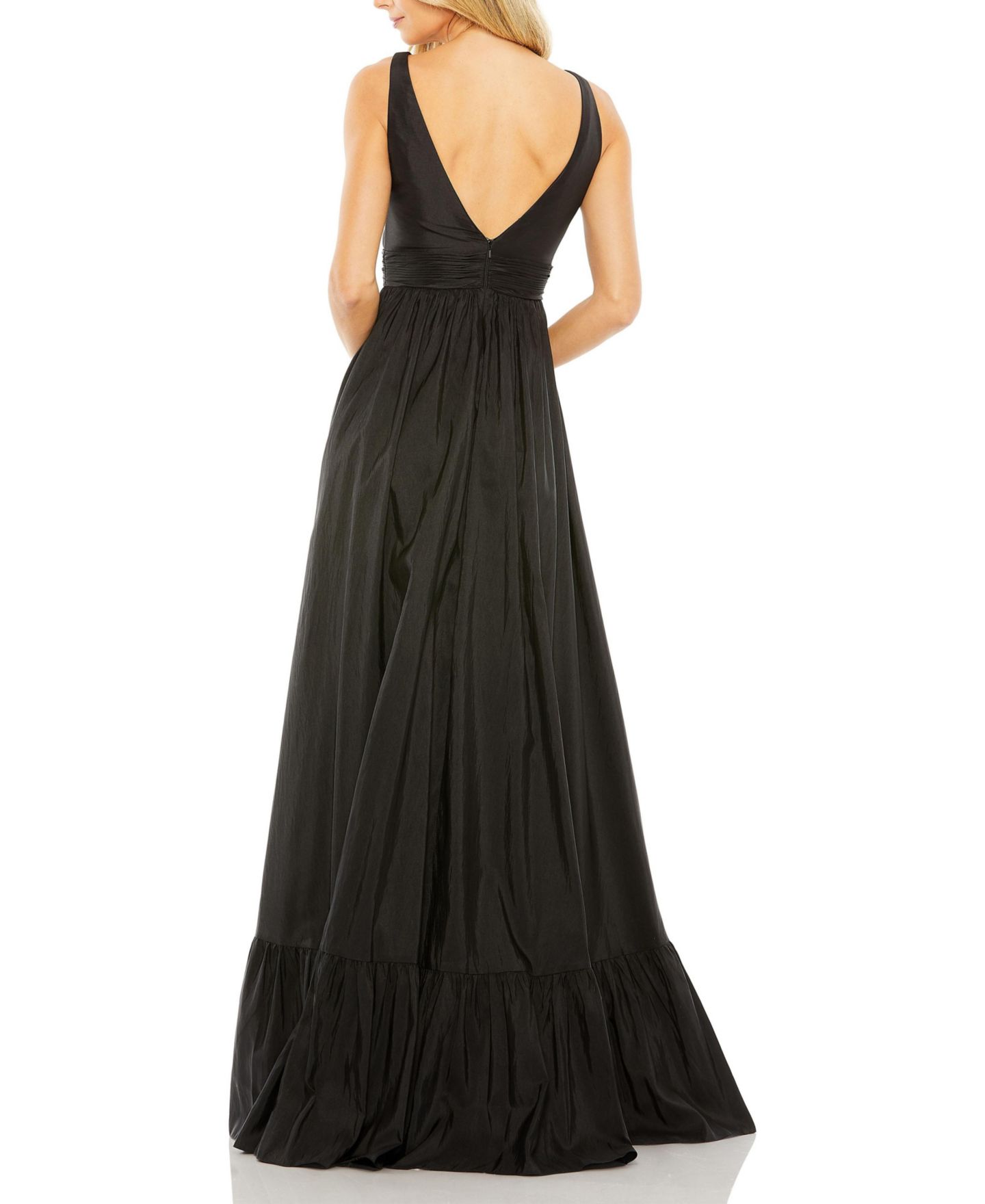Женское платье Mac Duggal Taffeta Hi-Low Ruffle Gown, цвет: Чёрный — фото 8